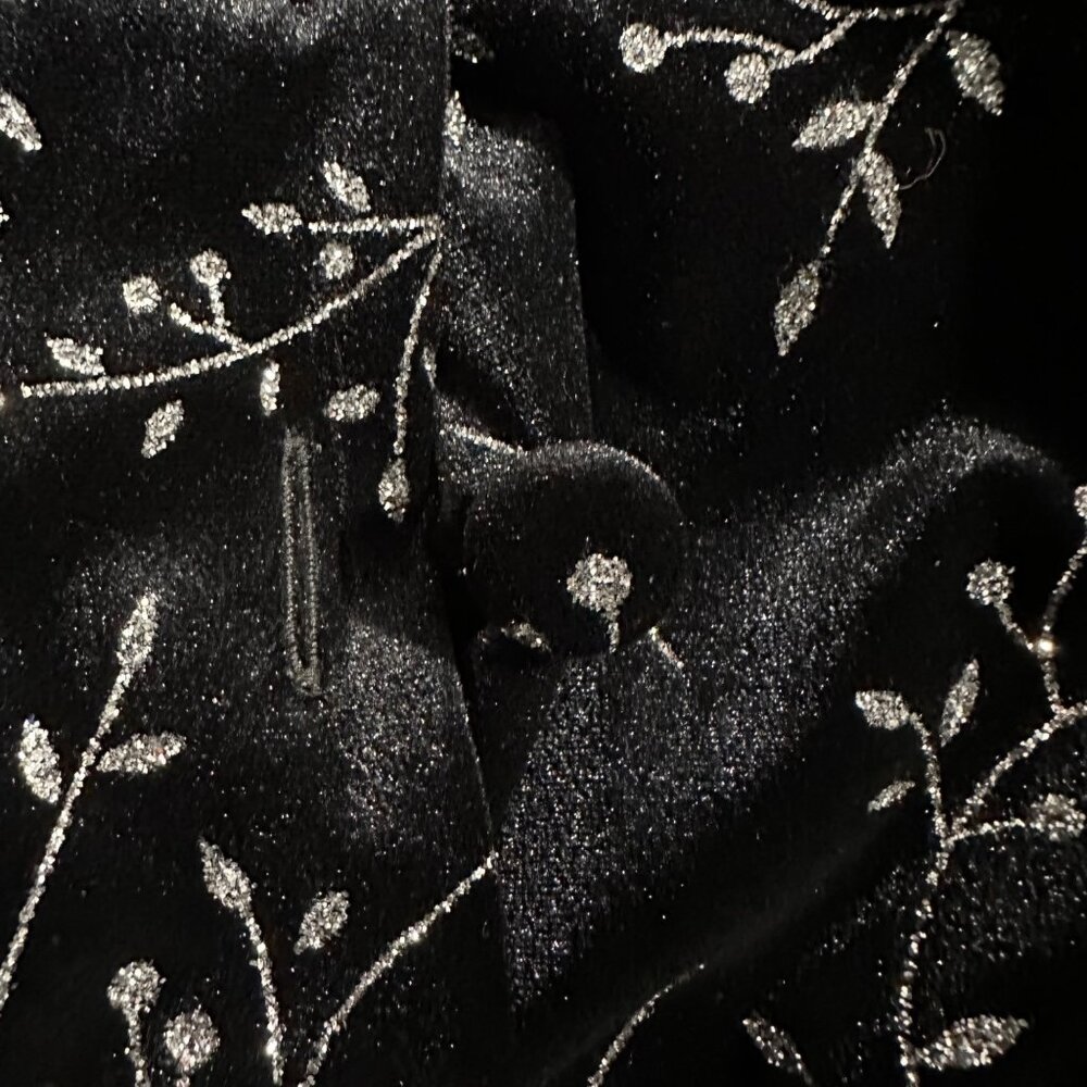 Another Thyme Velvet Maxi Dress 14 Black Floral Glitter Mandarin Collar Formal - Picture 8 of 13